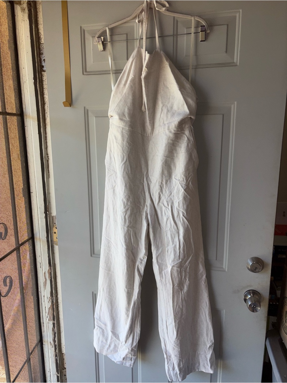 Club Monaco beige linen blend halter jumpsuit size 8